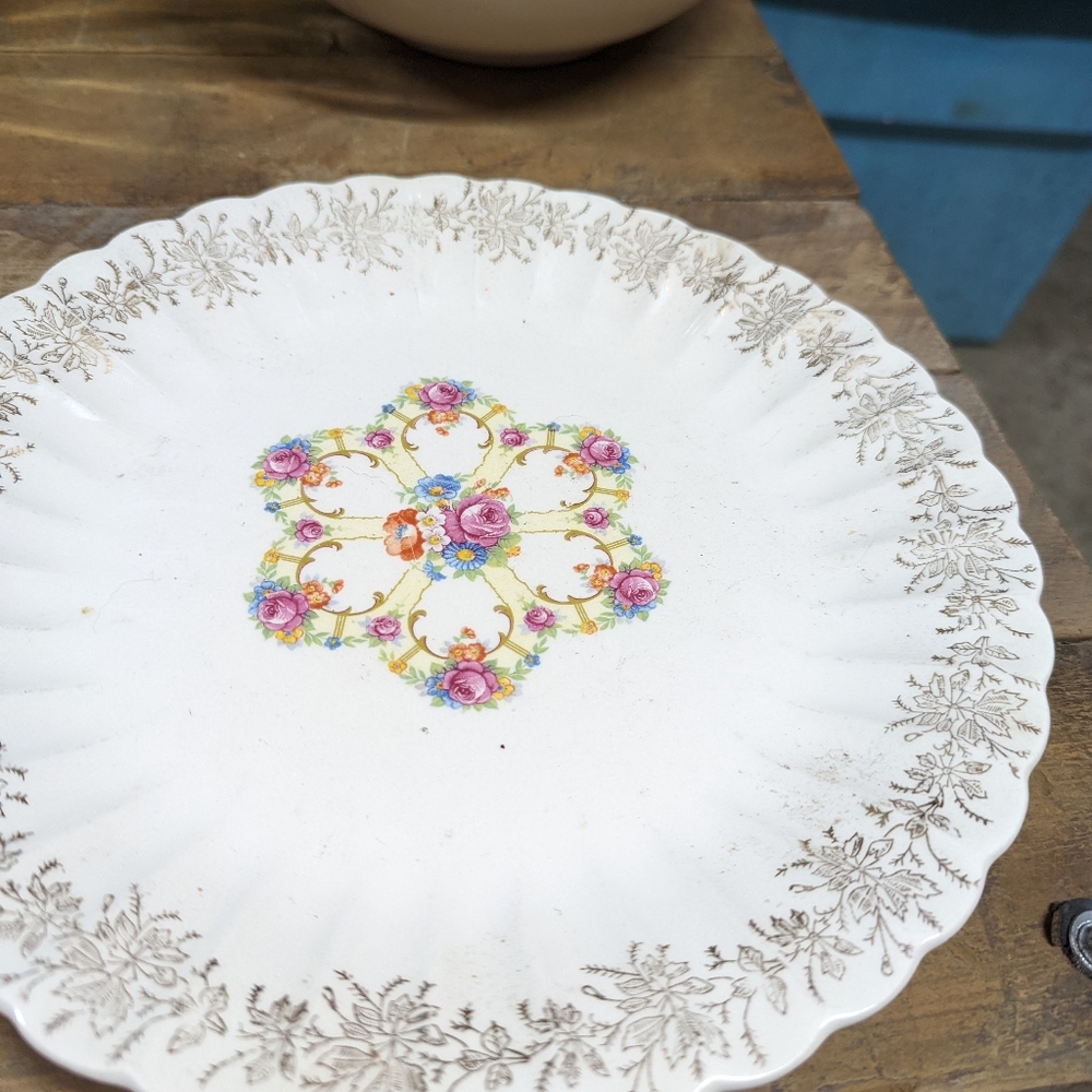 Rare ivory franklinware 57x264 warranted 22 k gold made USA 3 plates